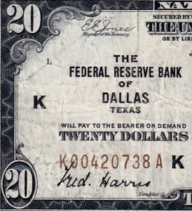 USPC FR#1870-K 1929 $20 FRBN (WANTED DALLAS) JONES/WOODS PMG 20 VF - Picture 1 of 5