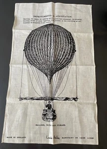 VTG Laura Ashley Tea Towel Balloon w Sail Furled Black White Linen England NOS - Picture 1 of 10