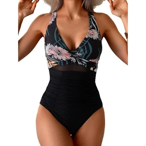 Eomenie Swimsuit Womens Medium One Piece Tummy Control Cross Back Floral Swim - Picture 1 of 4