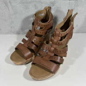 American Eagle Womens Sz 11 Gladiator Wedge 3.5" Heels Sandals Brown Open Toe - Picture 1 of 8