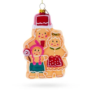 Charming Gingerbread Family Blown Glass Christmas Ornament - Picture 1 of 4