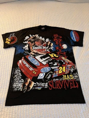 Camiseta masculina 1996 Jeff Gordon Jurassic Park Nascar ponto único reimpressão tamanho G - Imagem 1 de 4