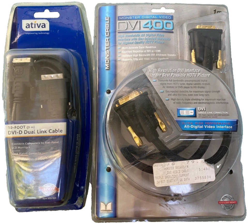 Ativa Monster DVI-D 400 Monitor AV Cable Dual Single Link 10’ 3.3’ HDTV LCD Male - Image 1 of 4