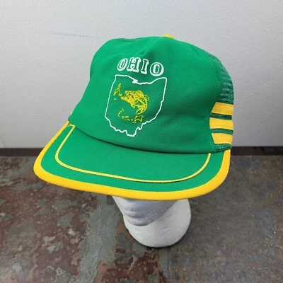 Gorra de camionero de tres rayas con cierre a presión Ohio Fishing rara de colección Foto 1 de 4
