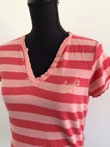 Levi’s Womens Size Large Pink Striped T-Shirt Button Retro Top Cotton Tee - Picture 1 of 15