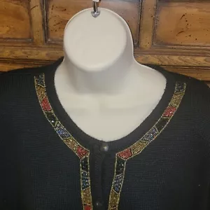 Alfred Dunner Strickjacke Perlen Damen 2x Cruise ausgefallen schwarz Wollmischung - Bild 1 von 6