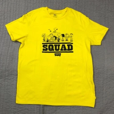 Camiseta Levis X Peanuts Hombres XL Amarillo Gráfico Snoopy Charlie Marrón Dibujos Animados Foto 1 de 4