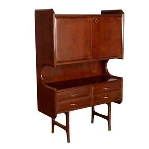Vintage 1950s-60s Cabinet 4 Drawers Wood Brass Italy - Picture 1 of 8