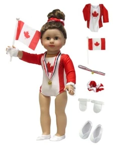 18" doll clothes- CANADA gym leotard / medal / grips - fits American Girl - NEW! - Picture 1 of 1