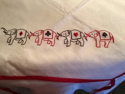 4 Suits HAND STITCHED Bridge Card Table cover,Ties 1930's Vint Elephants Embroid - Image 1 of 4