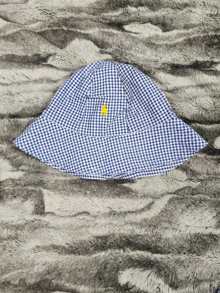 Ralph Lauren Bucket Hat Blue Micro Check Kids Size S/M Blue Label Yellow Pony - Image 1 of 4