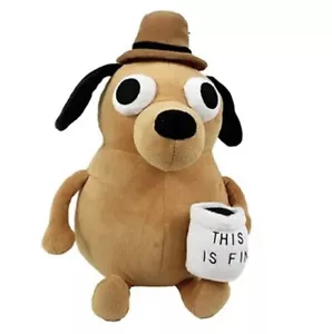 This Is Fine Dog Plush Coffee Cup Toy 25cm - Picture 1 of 2