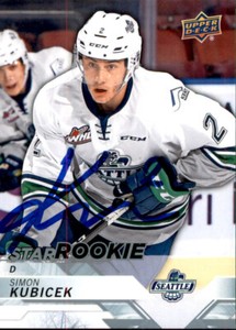Simon Kubicek Signed 18/19 Upper Deck CHL Star Rookie card #321 Thunderbirds
