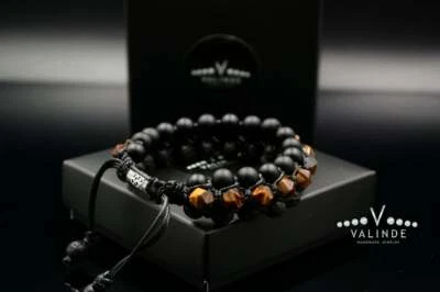 Pulsera de piedras preciosas de macramé con cuentas de macramé de piedra lava de ónix ojo de tigre para hombre  Foto 1 de 4