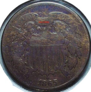 1865 PLAIN 5 U. S. TWO CENT PIECE "UNION SHIELD" - KM# 94 - 23 mm - 2CP 040 - Picture 1 of 7
