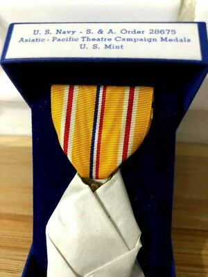 WW-2 MEDALLA CAMPAÑA ASIÁTICO PACÍFICO MARINA DE EE. UU. -CAJA, EE. UU. COMO NUEVA ESCASA - USN USMC Foto 1 de 4