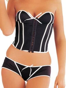 Black & White Bustier & Boyshorts 36DD Basque Briefs Strapless Underwired Sexy - Picture 1 of 2