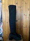 Black fabric stretch over the knee boots size 5 WORN ONCE BRIEFLY  ?
