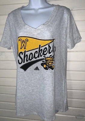 NWT ADIDAS Sz LARGE Wichita State Shockers V-Neck Tee Heathered Gray Cotton Poly - Image 1 of 4
