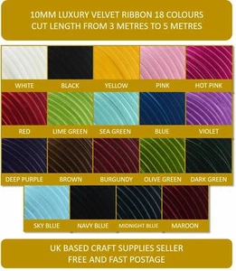 Luxus Samtband 7 mm 10 mm Auswahl von 21 Farben UK Verkäufer - Bild 1 von 2