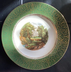 Homer Laughlin green trimmed Hand Painted Collectors Plate. Cornfield Amsterdam - Picture 1 of 8