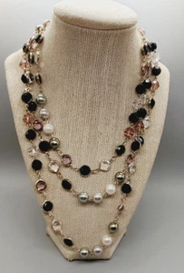 Vtg Premier Design White, black, gray and Silver beaded 60" necklace - Picture 1 of 10