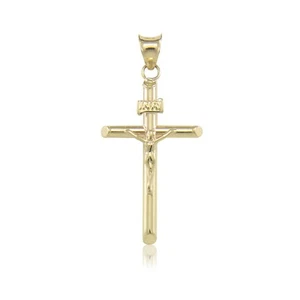 14K Yellow Gold Crucifix Cross Pendant - Jesus Christ Necklace Charm Women Men - Picture 1 of 5