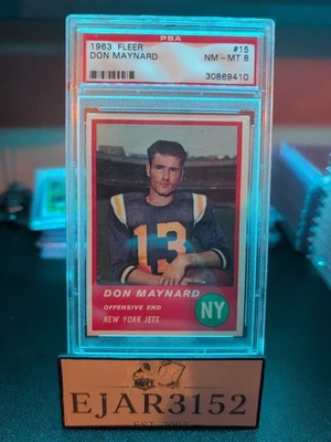 Fleer #15 1963 Don Maynard Salón de la fama PSA 8 - New York Jets Foto 1 de 2