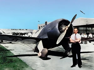 Jimmy Doolittle Posing with Racing Plane Airport Photo Poster Print Colorized - Picture 1 of 1