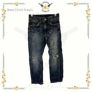 Kids & Narrow Slim Leg Med Wash Jean Distressed Size 5-6Y Graffiti Front & Back - Picture 1 of 5