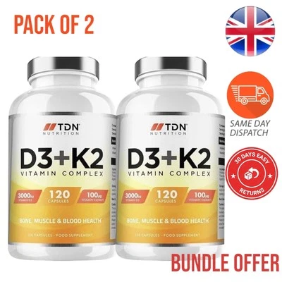 TDN NUTRITION Vitamin D3 3000iu High Strength 240 capsules Vitamin K2 100ug Vitamin D Vegan