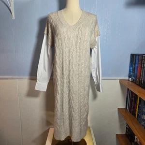 Blusa Suéter Vestido Manga Larga Tejido con Cable Beige Claro Pequeño Cupcakes y Cachemira - Imagen 1 de 10