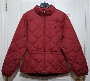 Ariat Womens Down Jacket Size M Quilted Floral Lining Cinch Waist Red Equestrian - Picture 1 of 17