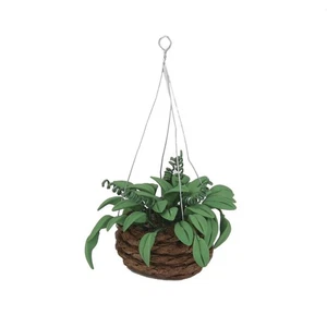 Miniature Green Hanging Planter Rattan Basket Dolls - Picture 1 of 5