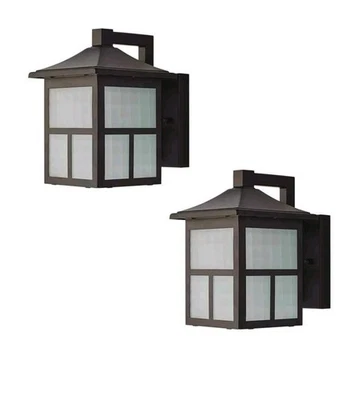 NOVO Hampton Bay Exterior LED Pórtico Parede Lanternas Pretas - Vidro Fosco (Pacote com 2) - Imagem 1 de 2