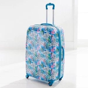 Pottery Barn Teen Palm Party Hard-Sided 28" Checked Spinner Suitcase Luggage - Picture 1 of 1
