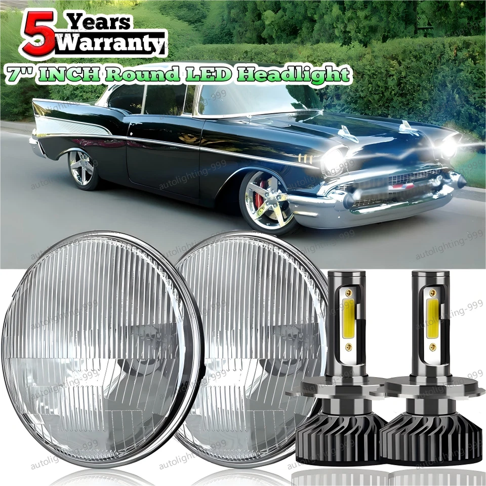 Par de faros LED redondos de 7 pulgadas de haz alto bajo para Chevy Bel Air 1955-1957 Foto 1 de 4