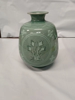 Jarrón asiático coreano Celadon verde porcelana cerámica arte flor cerámica Foto 1 de 4