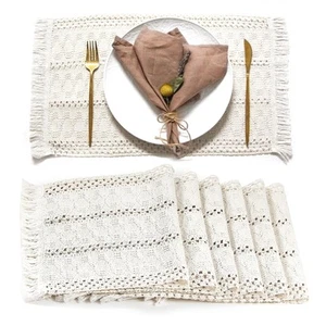 Boho Placemats Set of 6, Macrame Table Decor and Farmhouse Style Placemats Na... - Picture 1 of 7