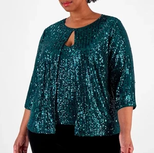 Alex Evenings Sequin Twinset Womens Size 2X Green Dance Party Glam Evening Wear - Picture 1 of 8
