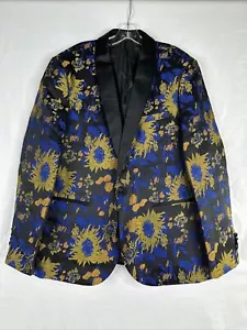 HI-TIE Mens Formal Jacquard Jacket Dress Suit Blazer Black Floral Size XL New - Picture 1 of 18