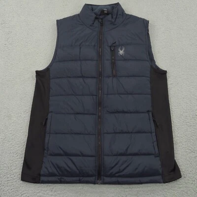 Chaleco Spyder Para Hombres Grande Azul Marino Negro Frontera Aislado Puffer Cremallera Completa Ligero Foto 1 de 4