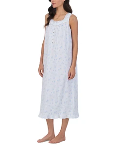 Nuevo $68 Eileen West Blanco y Azul SUAVE 100% Algodón Tejido Largo Ballet Camisón XL - Imagen 1 de 4
