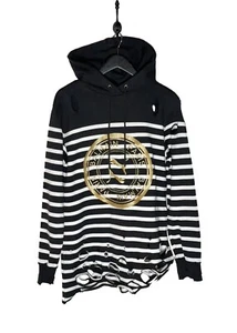 Balmain X Puma Black Striped Embroidered Distressed Hoodie Sweater - SMALL - Picture 1 of 9