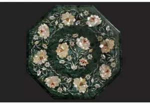 12" green Stone Coffee Table Top Unique Design Inlay Work Entryway Table - Picture 1 of 10