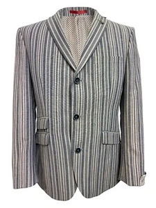 Mens Linen Blazer Blue White Stripe Jacket Wool Henley Regatta Wedding Striped - Picture 1 of 5