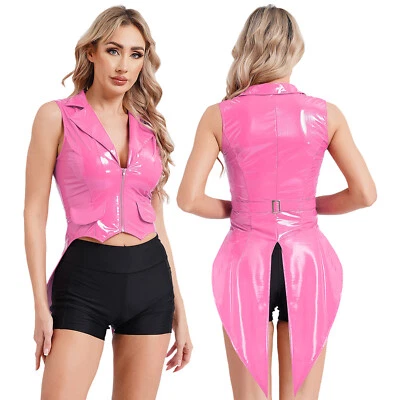 Chaleco brillante para mujer Chaqueta metálica Abrigo de rendimiento de escenario Club nocturno Foto 1 de 3