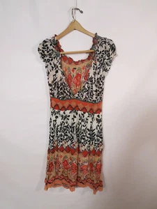 Mixed Print Geometric Floral Multicolor Dress Womens Short Cap Sleeve Mini - Picture 1 of 9