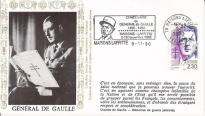 Enveloppe Philatélique 1990 Général de Gaulle Maisons-Laffitte - Picture 1 of 2