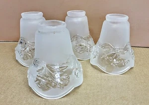 Set Of 4: Vintage Frosted Glass light Shade Replacement Clear Flower Design - Picture 1 of 11
